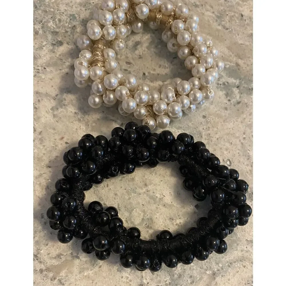 5 Simple Colored Pearl Beaded Pony Tail Holders